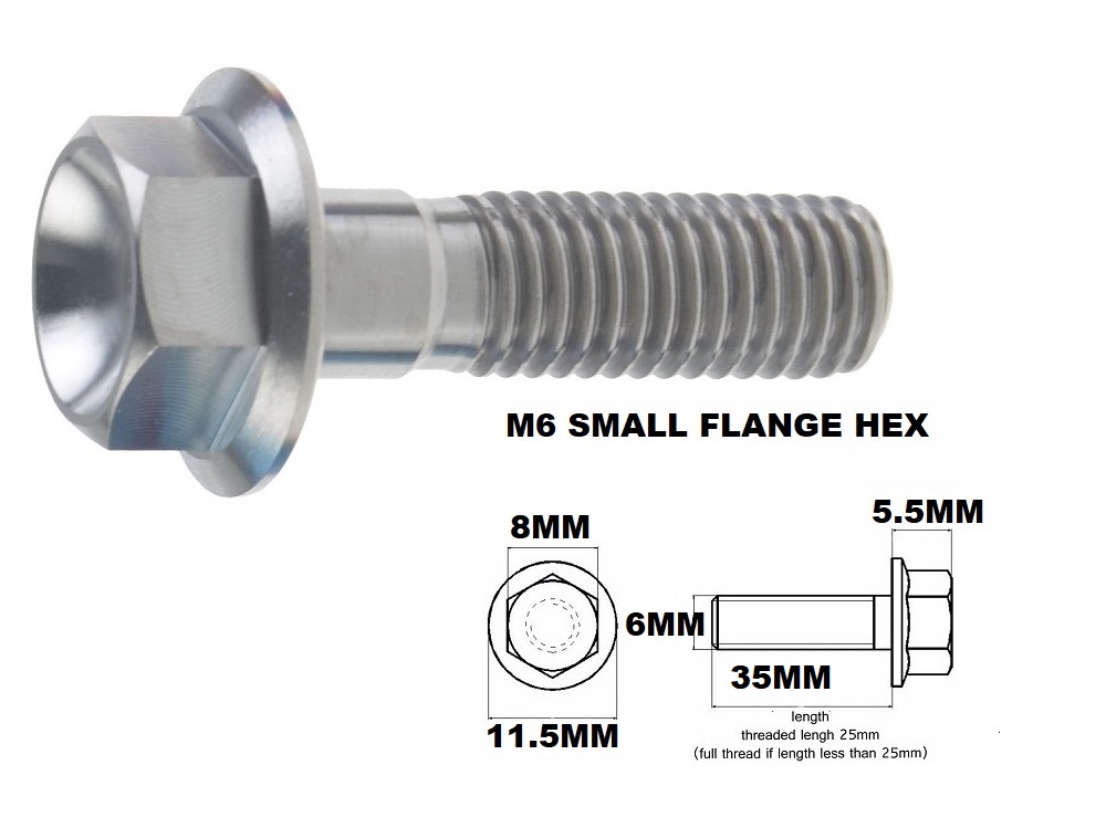 M6X35MM 1.00 THREAD PITCH TITANIUM FLANGE 8MM HEX BOLT GRADE 5